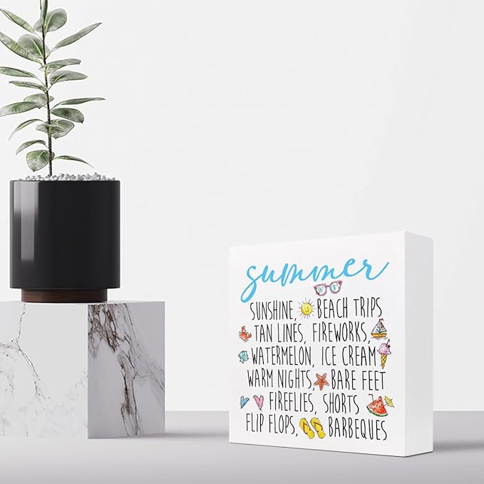 Funny Summer Wood Box Signs,Summer Collections Wooden Sign Desk Decor,Beach Wood Sign Decor,Summer Decorations for Home Office Shelf Table Decor