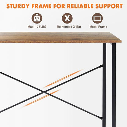 Sweetcrispy 40-Inch Small Computer Desk for Bedroom, Brown | Gaming Writing Work and Study Desk for Home Office, Sturdy Metal Frame and Compact Modern Design with X-Shaped