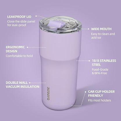 BJPKPK 20oz Spill Proof Coffee Tumbler, Insulated Stainless Steel Cup | Double Wall Vacuum, Leakproof Lid, Keeps Hot/Cold/Iced, BPA Free, Dishwasher Safe, Cupholder, Travel, Lavender