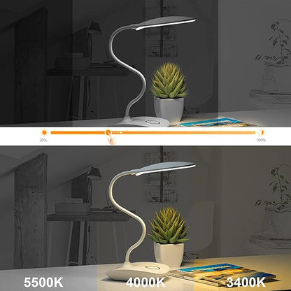 DEEPLITE Battery Operated Desk Lamp, LED Desk Light 3 Lighting Stepless Dimming, Table Lamp 5W Touch Control Eye Caring, Flexible Gooseneck, Portable Reading Light for Dorm Study Bedroom (Set of 2)