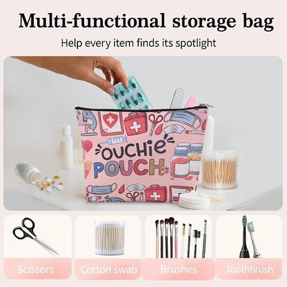 Small Ouchie Pouch Bag Canvas Medicine Storage Bags Wound Care Travel Bag Drug Storage Bags for Medicine First Aid Kit Zipper Pouches Emergency Pouch for Women Girls Doctor Nurse Pouches for Work