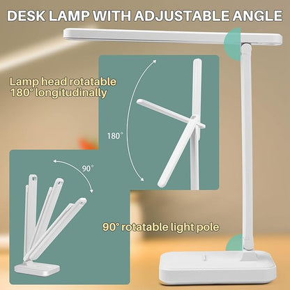 LED Desk Lamp with Touch Control for Reading, No Flicker, 3 Color Modes, Foldable for Table and Eye Caring for Office, Home, Dormitory, USB Interface DC5V 1A