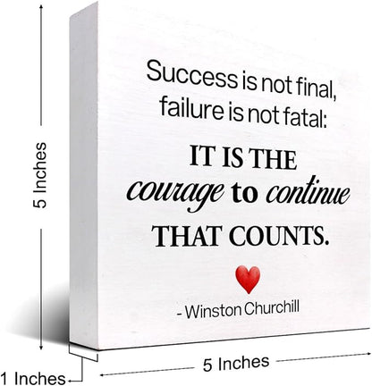 Motivational Wood Box Sign Desk Decor,Success is not Final Failure is not Fatal Wood Plaque Signs,Rustic Positive Wooden Block Sign Decor for Home Office Shelf Desk Table Decoration C1071