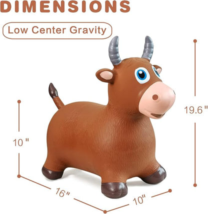 HotMax Bouncy Bull Hopping Horse Toys, Inflatable Bouncing Animal Hopper for Toddlers or Kids, Ride on Jumping Farm Toys for Boy or Girl, Birthday Gift 2 3 4 Year Old (Brown Cow)