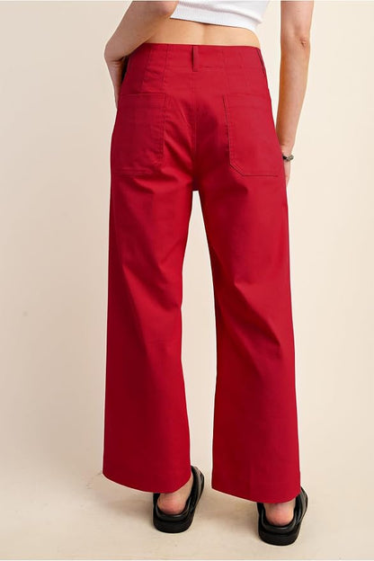 miduo Womens High Waisted Cropped Wide Leg Stretchy Straight Pants Trousers with Pockets