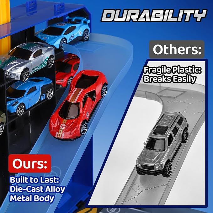 Drefirsa 24 in 1 Race Car Track Set, Toy Cars for Boys Age 3-5 4-7 | 8pcs 1:64 Diecast Vehicle, 2 Launchers, Race Track, Portable Storage Case, Outdoor Indoor Play, Gift for 3 4 5 6 Year Boy