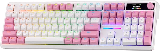 Redragon K762 PRO Wireless 104-Key Gasket Gaming Keyboard, Screen & Knob | Easy-Control LED Info Display, 0-Delay Tri-Mode, Cushioned 5-Layer Noise Dampening for Creamy Thocky Sound, Full-Size 104-Key