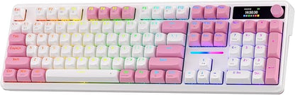 Redragon K762 PRO Wireless 104-Key Gasket Gaming Keyboard, Screen & Knob | Easy-Control LED Info Display, 0-Delay Tri-Mode, Cushioned 5-Layer Noise Dampening for Creamy Thocky Sound, Full-Size 104-Key