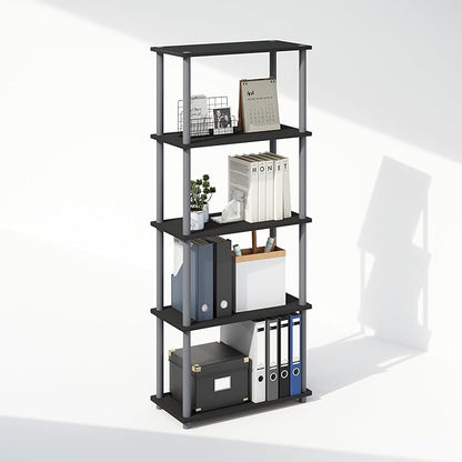 Furinno Turn-N-Tube 5-Tier Multipurpose Compact Display Rack, Shelving Unit, Bookcase, Black/Grey