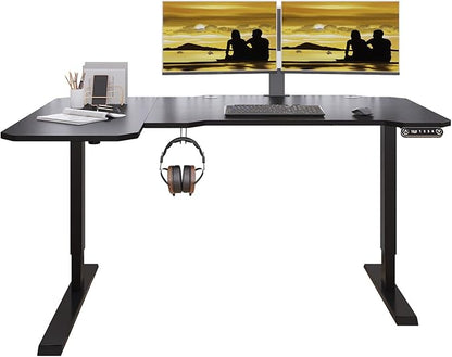 Adjustable Height L-Shaped 59 Inch Electric Standing Desk - Sit Stand Computer Desk, Stand Up Desk Table for Home Office, Black Frame and Top
