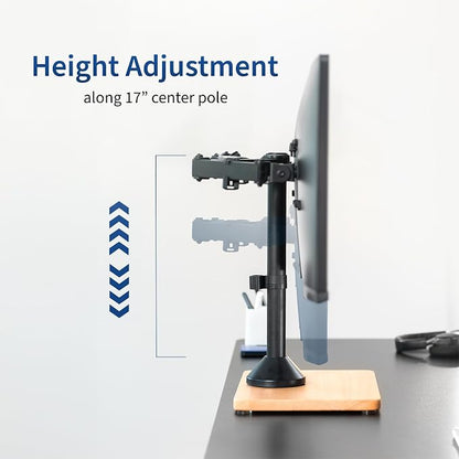 VIVO Dual Monitor Desk Stand for 13 to 32 inch Screens, STAND-V002FD-B | Articulating, Freestanding Adjustable Monitor Arm, Black with Wood Base, Computer Stand for 2 Monitors, Holds 22 lbs Each