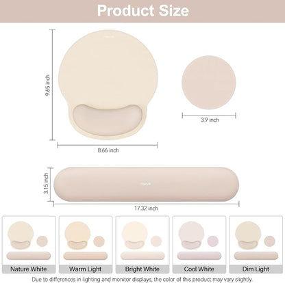 MOSISO Wrist Rest Support for Mouse Pad&Keyboard Set, Apricot | Circle Curved Ergonomic Mousepad Non-Slip Base Home/Office Pain Relief&Easy Typing Pad with Soft Cloth&Silicone Lining