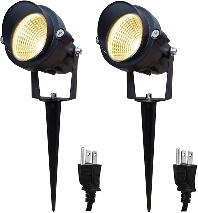 TOVEENEN LED Outdoor Landscape Spotlight 120V 12W Waterproof Spot Lights for Yard House Garden Christmas Lighting, 3000K Warm White, 2 Pack
