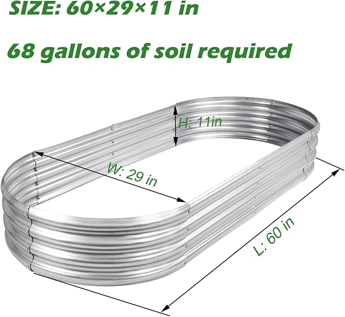 Raised Garden Bed Galvanized Planter Box Outdoor, 5ft Oval Large Rot-Resistant Metal Garden Bed Planter for Vegetables Flower Herb (Silver)