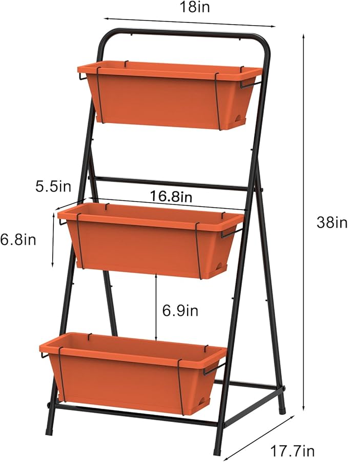Vertical Raised Garden Bed 3 Tier Elevated Garden Planters Standing Planter Box Outdoor and Indoor for Plants Herbs Flowers Vegetables Brick Red