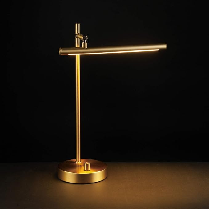 Globe Electric 52889 West 15" LED Integrated Desk Lamp, Matte Brass, 200 Lumens, Dimmer Rotary Switch