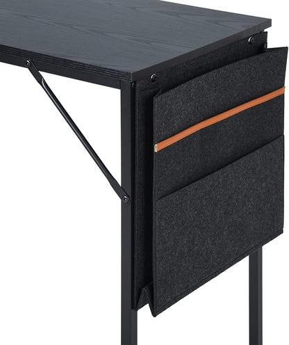 FurnitureR 31.5 inch Small Study Writing Table with Storage Bag Space Saving for Home Office, Modern PC Metal Frame Computer Desk, Black