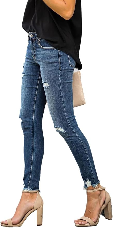KUNMI Women's Skinny Ripped Trendy Jeans Distressed Stretchy Denim Pants