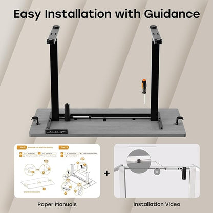 Grey Standing Desk, 48 X 24 Inch Adjustable Height Electric Desk, Sit Stand Desk with 2 Hooks, Ergonomic Rising Desk with Splice Board