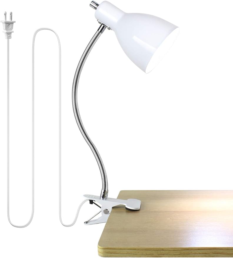 Desk lamp Eye-Caring Table Lamps, 360°Rotation Gooseneck Clip on Lamp Reading Light Portable Reading Book Light, Clamp Light, Study Desk Lamps for Bedroom and Office Home Lighting (White)