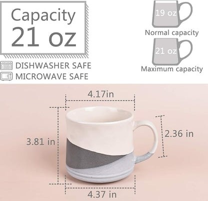 Bosmarlin Large Stoneware Coffee Mug, Big Tea Cup for Office and Home, 21 Oz, Dishwasher and Microwave Safe, 1 PCS (Geometry-Grey)