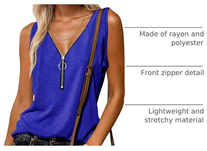 Halife Womens Half Zip V Neck Tank Tops Summer Sleeveless Shirts Casual Loose Top Blouses T Shirts