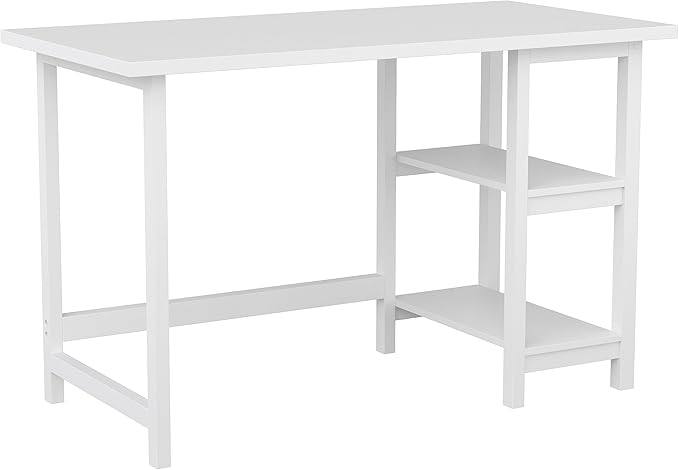 Martha Stewart Beckett Modern Trestle Desk with Open Side Shelving in White Wood Grain Finish