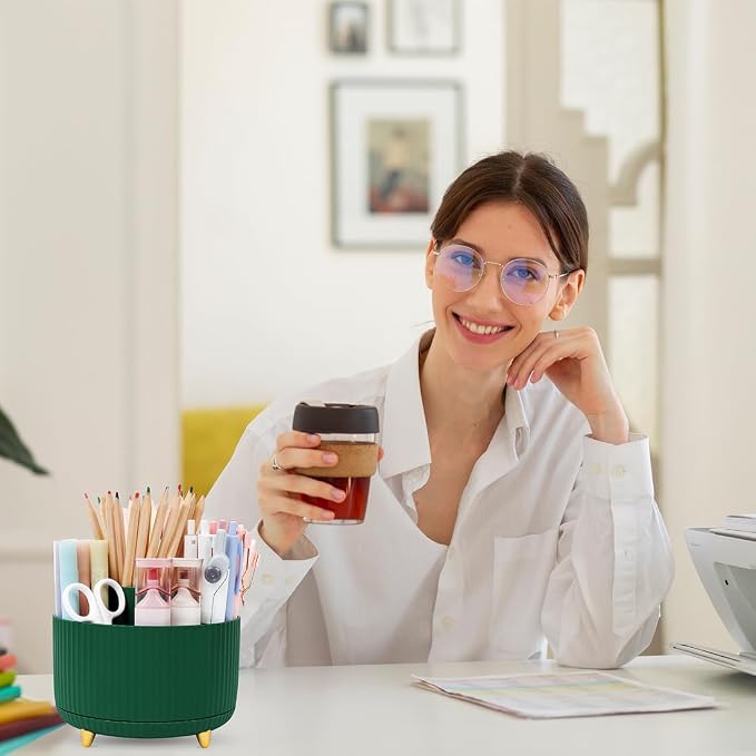 SKYDUE 360 Degree Rotating Desk Organizer, Dual-Purpose Pencil Pen Holder for Desk, Rotating Desk Pen Organizer with 5 Slots, Art Supplies, Pencil Cup for Office, School, Home