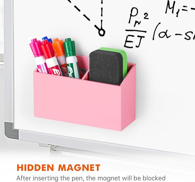 BEYGORM Magnetic Dry Erase Marker Holder for Whiteboard & Refrigerator | Non-slip Acrylic Pen Holder for Classroom, Fridge Magnet, Locker Organizer Accessories, Teacher & School Supplies(Pink)