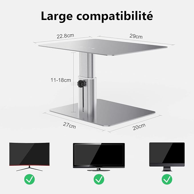 Nillkin Monitor Stand for Desk, Adjustable Height Computer Monitor Stand | Ergonomic Aluminum Computer Stand for Desktop | iMac, Studio Display XDR, Dell, HP, Lenovo, Other Screen Display | Silver