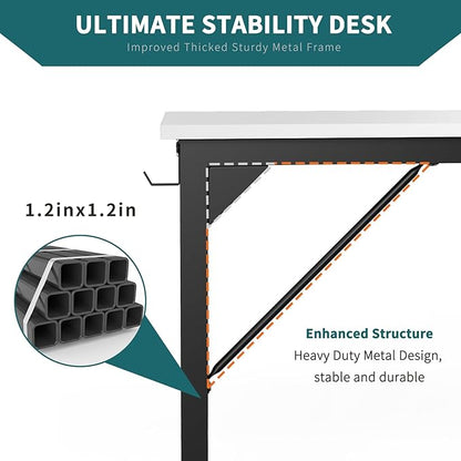 SMUG Computer Desk 32 Inch Home Office Writing Wood Storage Bag & Headphone Hook Small Spaces Simple Bedroom Work Study Kids Table, White