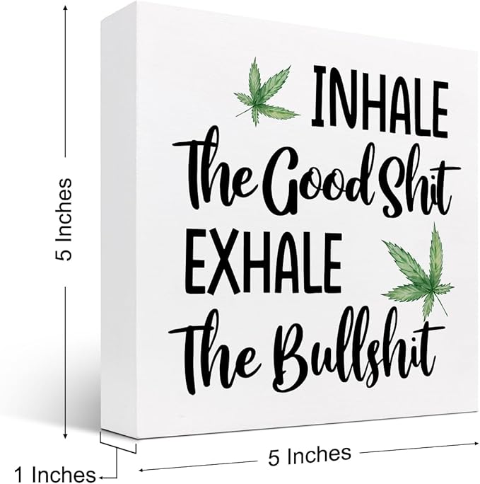 Funny Office Wood Sign,Inhale Exhale Meditation Quote Wood Block Sign Desk Decor,Funny Wooden Box Plaque Sign Desk Decor for Home Yoga Room Meditation Space Shelf Table Decorations