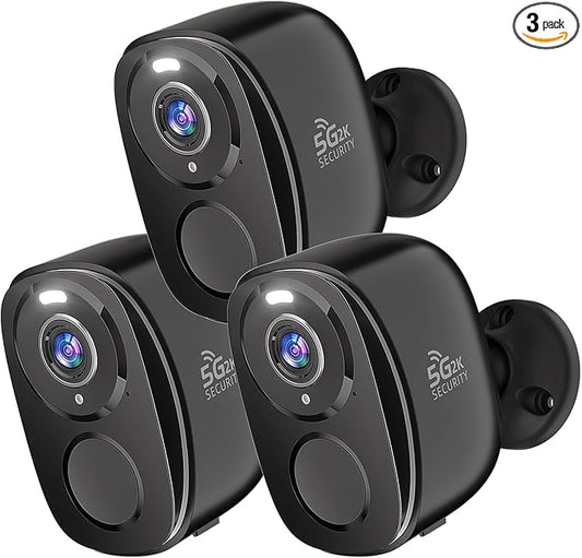 Rraycom 3Pack Security Cameras Wireless Outdoor, 5G/2.4GHz Battery Powered Home Indoor Camera with AI Motion Detection Siren Alarm,2K Color Night Vision, 2-Way Talk, Waterproof, Works/Alexa, Cloud/SD
