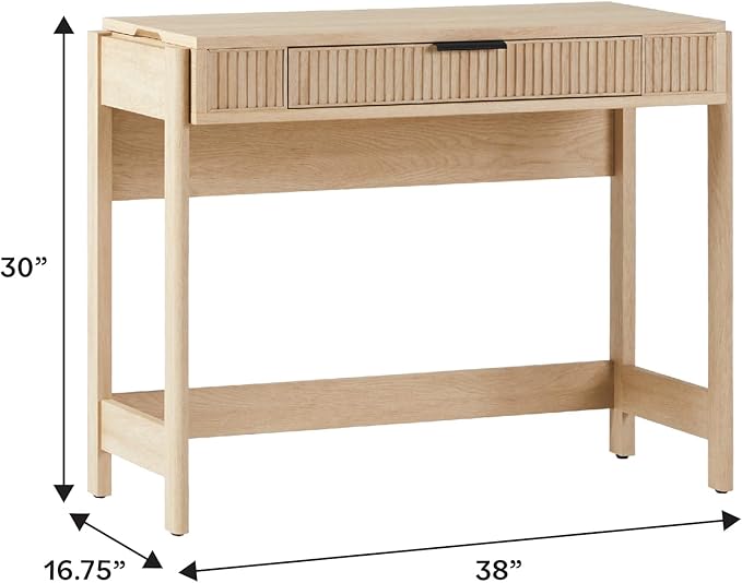 Walker Edison Office Writing and Computer Desk Spacious Desktop, Complementary in Living Spaces, 38 Inch, Reeded Lift-Top Coastal Oak