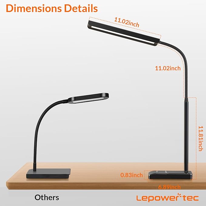LED Desk Lamp, 12W Reading Desk Lamp for Office Home with 60 Lighting Modes, Touch Control & Timer Function, 750LM Bright Eye-Caring Gooseneck Desk Light Table Lamp for Study, Work, Black