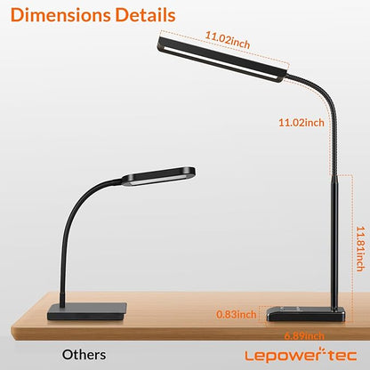 LED Desk Lamp, 12W Reading Desk Lamp for Office Home with 60 Lighting Modes, Touch Control & Timer Function, 750LM Bright Eye-Caring Gooseneck Desk Light Table Lamp for Study, Work, Black