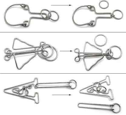 Zooshine 3 Pcs Large Metal Puzzles Brain Teasers,Disentanglement Iron Link Unlock-Interlock Game Toy Gift with Solution Paper for Adults Kids Teens