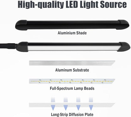 LED Desk Lamp with Clamp, Clamp Light with Adjustable Color Modes,Clip on Light with Long Flexible Gooseneck, Eye-Care Lamp Clamp for Study, Work, Home, Office, (Black, 12W)