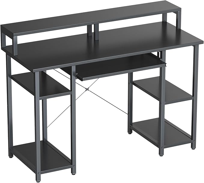 BANTI 47 Inch Computer Desk with Storage Shelves Monitor Stand Keyboard Tray, Home Office Desk, Study Writing Table, Black
