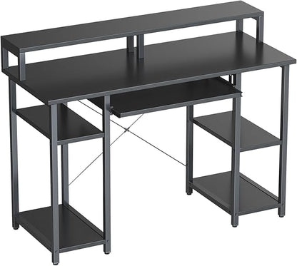 BANTI 47 Inch Computer Desk with Storage Shelves Monitor Stand Keyboard Tray, Home Office Desk, Study Writing Table, Black