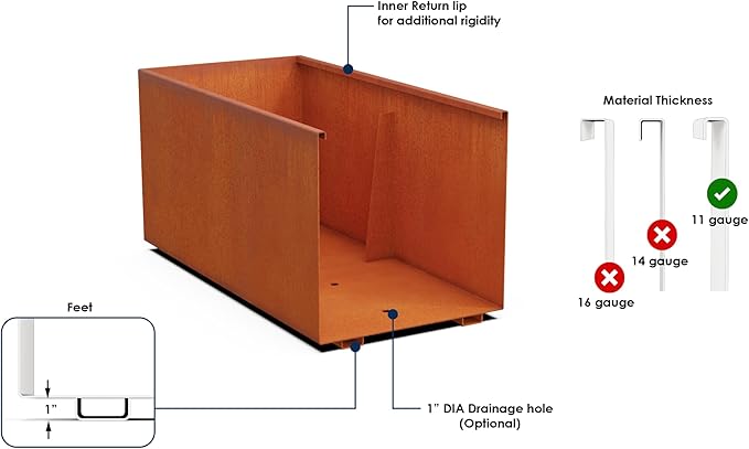 Plantercraft Large Rectangular Planters for Outdoor Plants 60x12x24 Inch Corten Steel Planter - Extra Large Outdoor Planter Box for Patios, Decks and Garden Borders