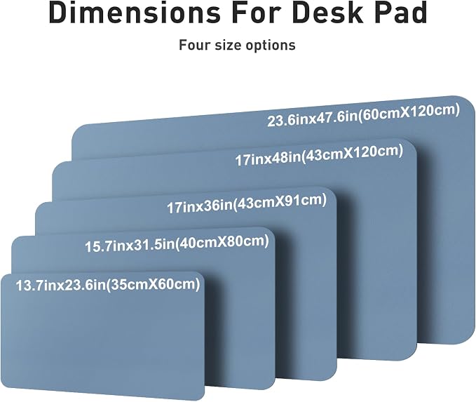 Aothia Faux Leather Desk Mat – Large Mouse Pad, Non-Slip PU Leather Blotter, Waterproof Writing Surface for Office and Home (Denim Blue, 47.2" x 23.6")