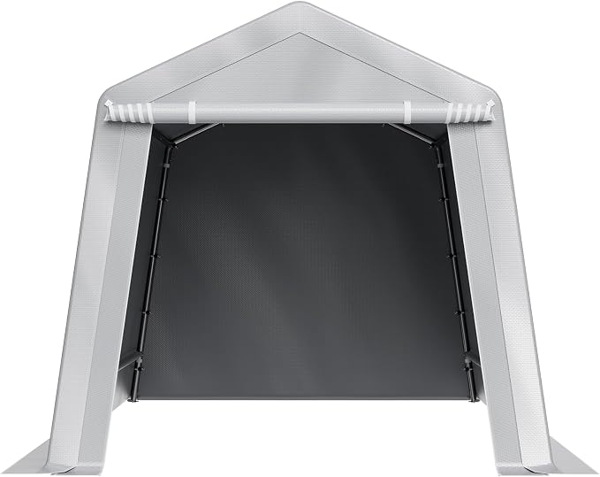VEVOR Outdoor Storage Shed, 8 x 14 ft Portable Storage Tent with Roll-up Door & Vents, Waterproof Canopy Shed Shelter, Heavy Duty Frame, Patio Garage Carport for Motorcycle, Lawn Mower, Bike, Grey