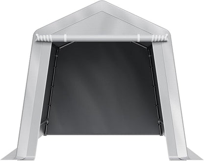 VEVOR Outdoor Storage Shed, 8 x 14 ft Portable Storage Tent with Roll-up Door & Vents, Waterproof Canopy Shed Shelter, Heavy Duty Frame, Patio Garage Carport for Motorcycle, Lawn Mower, Bike, Grey