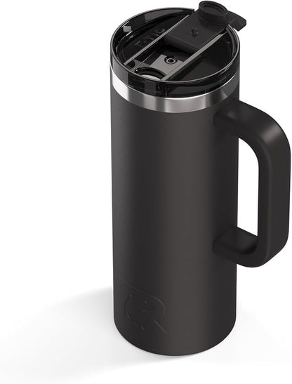 RTIC 20oz Road Trip Travel Mug with Lid and Handle, Ceramic Lined, Insulated, Stainless Steel, Metal, Double Wall Vacuum-Insulation, Portable Coffee, Tea Cup for Hot and Cold Drink, Midnight