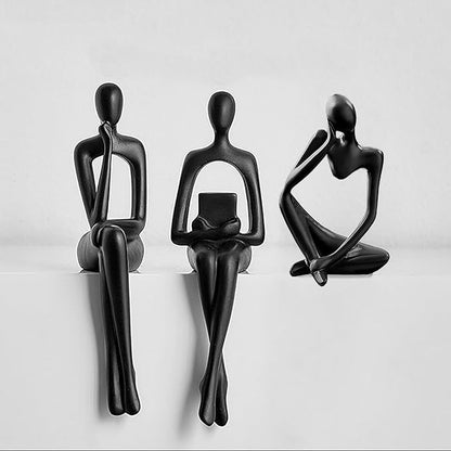 Prettidecor Home Decor Thinker Statue Accents, Set of 3 Thinker Sculptures Office Decor Modern Abstract Resin Decoration on Shelf Table Desk for Living Room Office Bedroom (Black, Large)