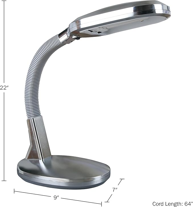 Lavish Home Desk Lamp - Natural Sunlight Lamp with Adjustable Gooseneck - Reading Light for Working, Crafting, Sewing, or Homework (Silver)