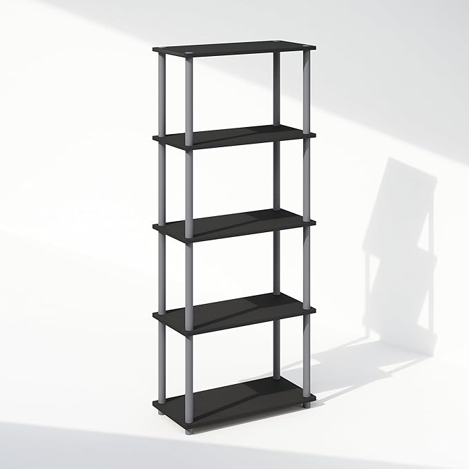 Furinno Turn-N-Tube 5-Tier Multipurpose Compact Display Rack, Shelving Unit, Bookcase, Black/Grey