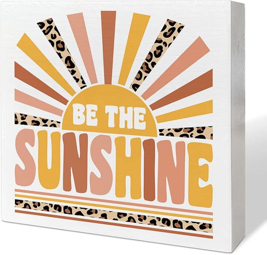 Home Office Desk Wooden Box Sign Decor, Be The Sunshine, Inspirational Quotes Desk Decor Motivational Desk Decorations for Women Girls Teens Student Office Classroom School