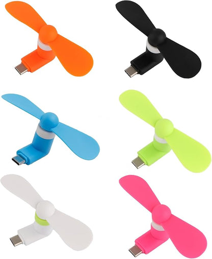 PCTC 6PCS Type C Mini Phone Fan Compatible with Samsung Galaxy S26/S25/S24 Ultra/Plus, Compatible with Apple iPhone 17/16/15 Series & More Type-C Devices
